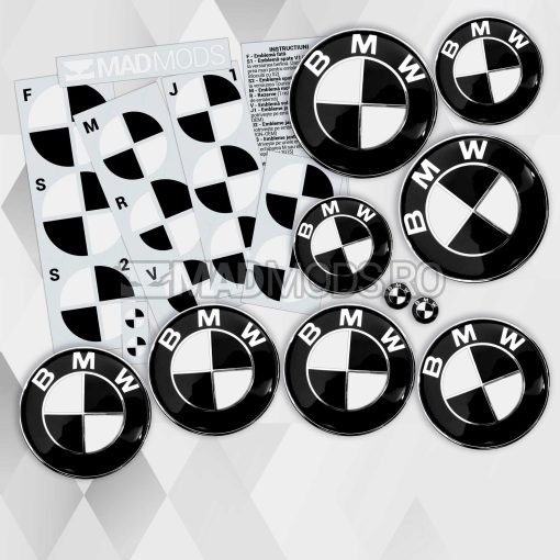 Set stickere embleme BMW culoare negru cu alb pentru seria 1 2 3 4 5 6 7 8 X i