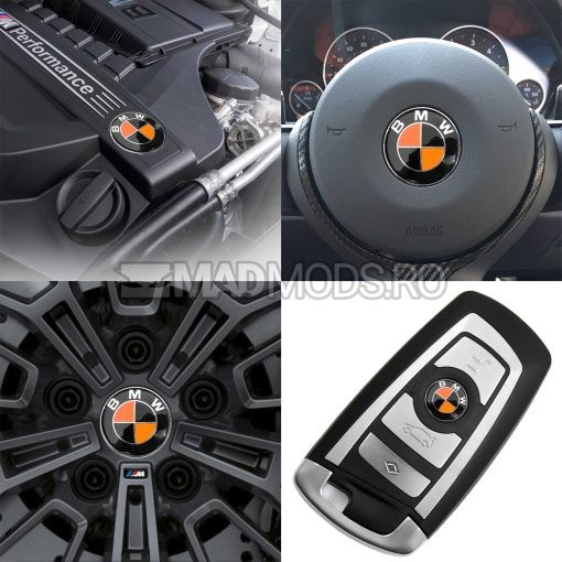 Set stickere embleme BMW culoare negru cu portocaliu pentru seria 1 2 3 4 5 6 7 8 X i