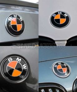 Set stickere embleme BMW culoare negru cu portocaliu pentru seria 1 2 3 4 5 6 7 8 X i
