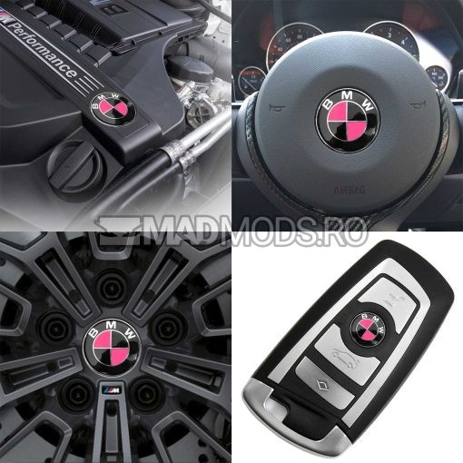 Set stickere embleme BMW culoare negru cu roz pentru seria 1 2 3 4 5 6 7 8 X i