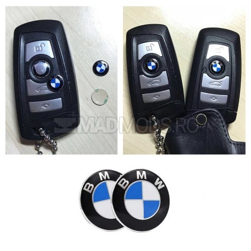 Set 2 buc emblema cheie BMW din aluminiu autoadeziva compatibila seria 1 2 3 4 5 6 7 8 X i