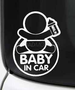 Sticker auto exterior Milk Baby In Car culoare alb